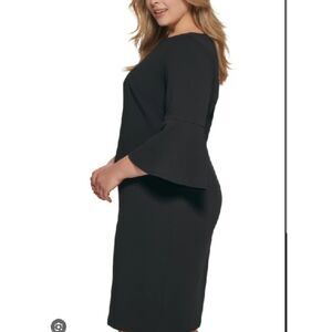 Calvin Klein Plus Size 3/4 black Bell Sleeve Solid Shift Dress 16W